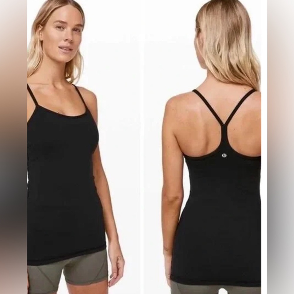 LULULEMON Power Y Tank Top Black Built In Shelf Bra 8